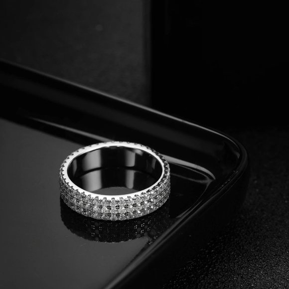 Certified 1.5 mm Moissanite Diamond Three Row Pave Full Eternity Band Ring - Picture 4 of 12